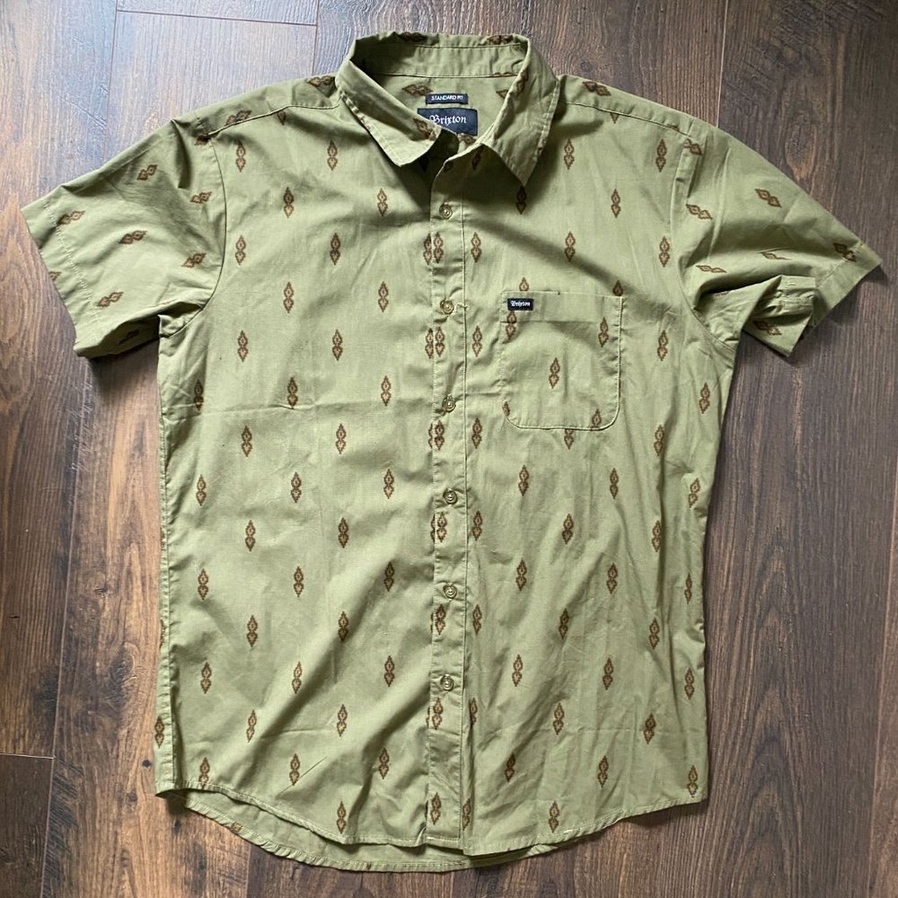 Brixton Olive Green Southwestern Button Up Shirt Medium Green/Rust/Black
